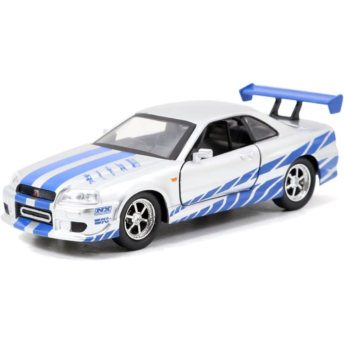 Jada 1:32 Fast & Furious twin pack with silver and blue Nissan GT-R R34 models driven by Brian O'Conner.