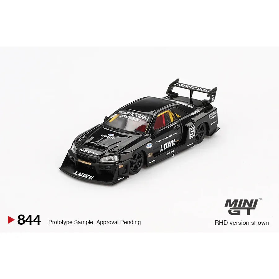 MINIGT 1:64 Nissan LB-ER34 Super Silhouette Skyline in black from 2024 – MGT00844 die-cast model.