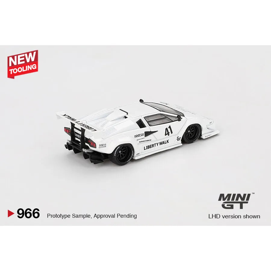 MINIGT 1:64 scale Lamborghini Countach LB-WORKS in white, as featured at Tokyo Auto Salon 2024 – MGT00966.