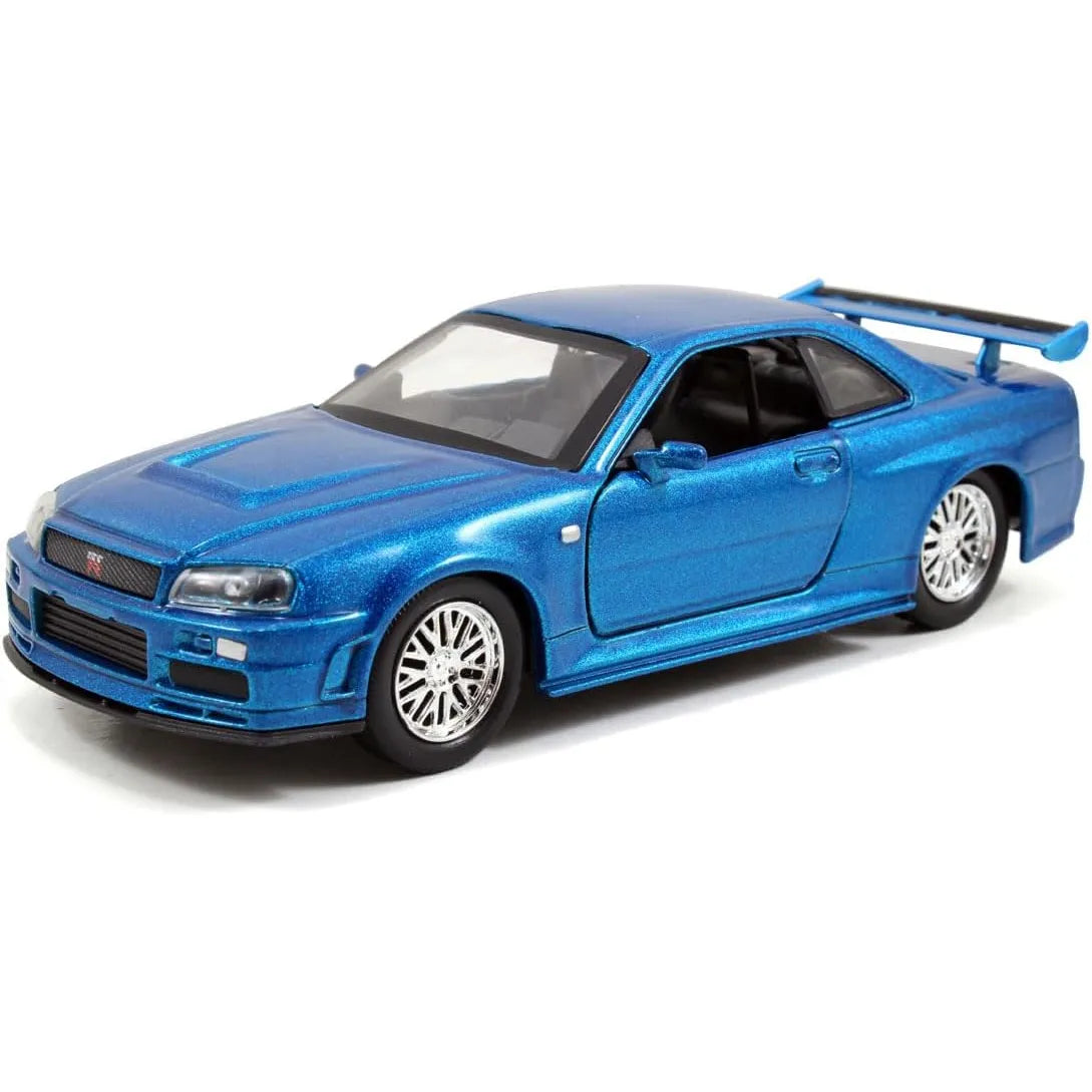 Jada 1:32 Fast & Furious twin pack with silver and blue Nissan GT-R R34 models driven by Brian O'Conner.