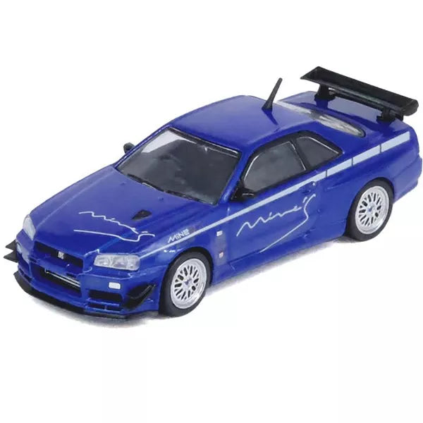 INNO64 1:64 Nissan Skyline GT-R (R34) V-Spec Tuned by "MINE'S" Blue IN64-R34VS-MINES-BL