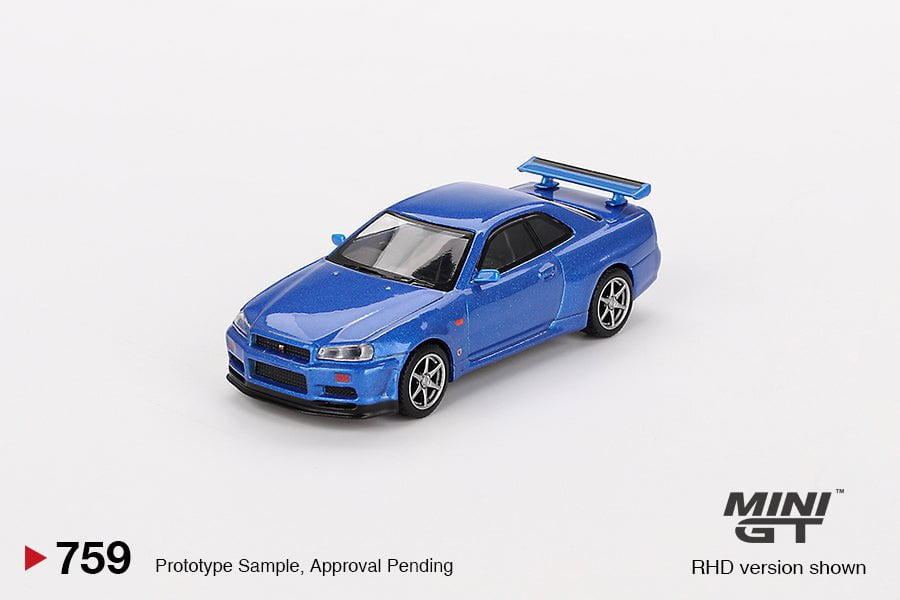 MINIGT 1:64 Nissan Skyline GT-R (R34) V-Spec Bayside Blue 1999 #759 – MGT00759-R Die-Cast Model