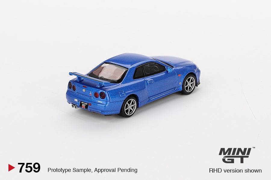 MINIGT 1:64 Nissan Skyline GT-R (R34) V-Spec Bayside Blue 1999 #759 – MGT00759-R Die-Cast Model