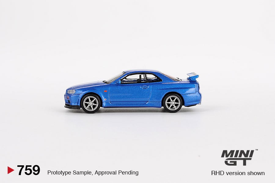 MINIGT 1:64 Nissan Skyline GT-R (R34) V-Spec Bayside Blue 1999 #759 – MGT00759-R Die-Cast Model