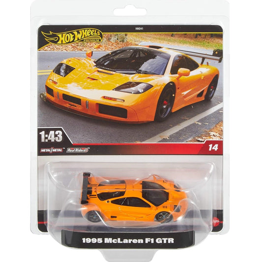 Hot Wheels 1:43 scale die-cast model of the 1995 McLaren F1 GTR with authentic racing livery.