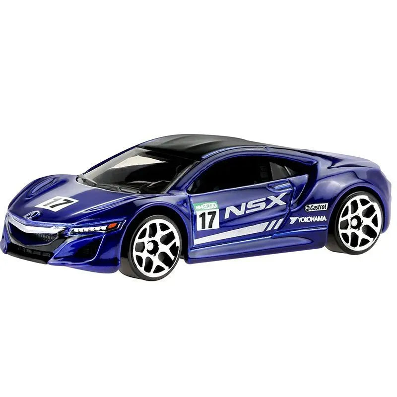 Hot Wheels '17 Acura NSX die-cast model in blue with racing decals from Racing Circuit Silver Series