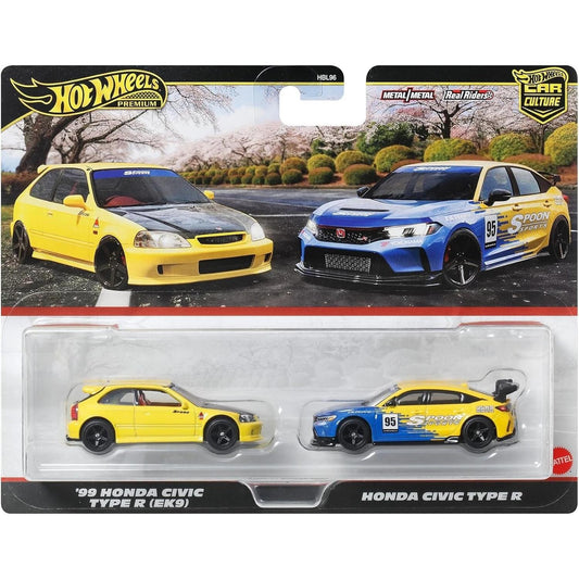Hot Wheels Premium Car Culture 2-Pack featuring 1:64 scale '99 Honda Civic Type R (EK9) and Civic Type R with Spoon Sports livery