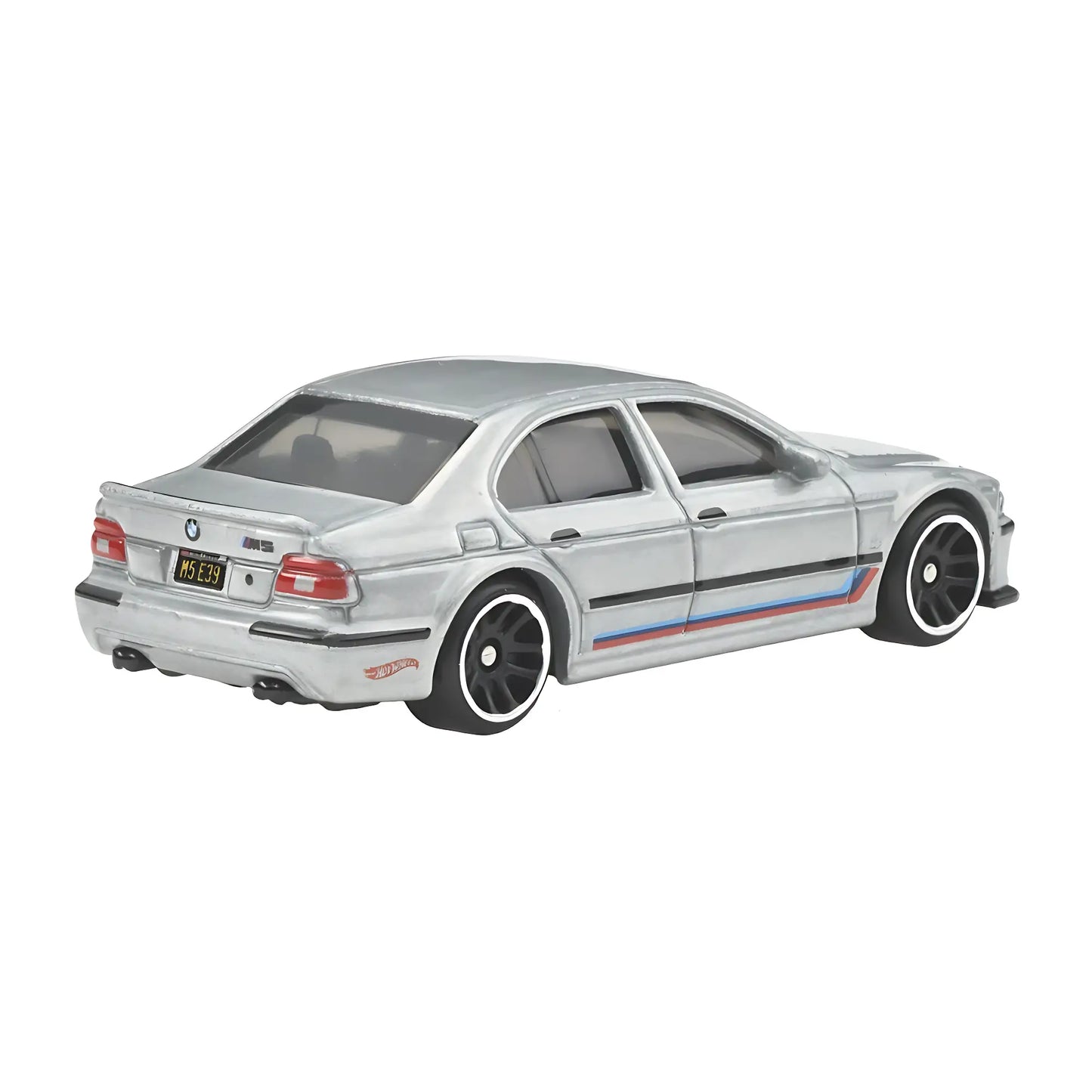 Hot Wheels 1:64 scale Celebrations Silver Series BMW M5 die-cast car in silver with M-style detailing.