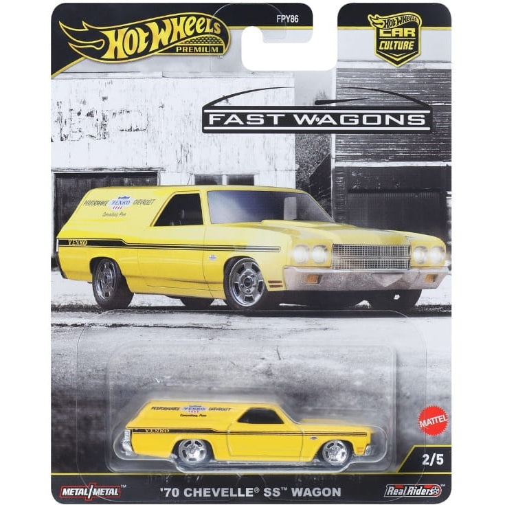 Hot Wheels Car Culture Fast Wagons series die-cast model of the '70 Chevelle SS Wagon in 1:64 scale.