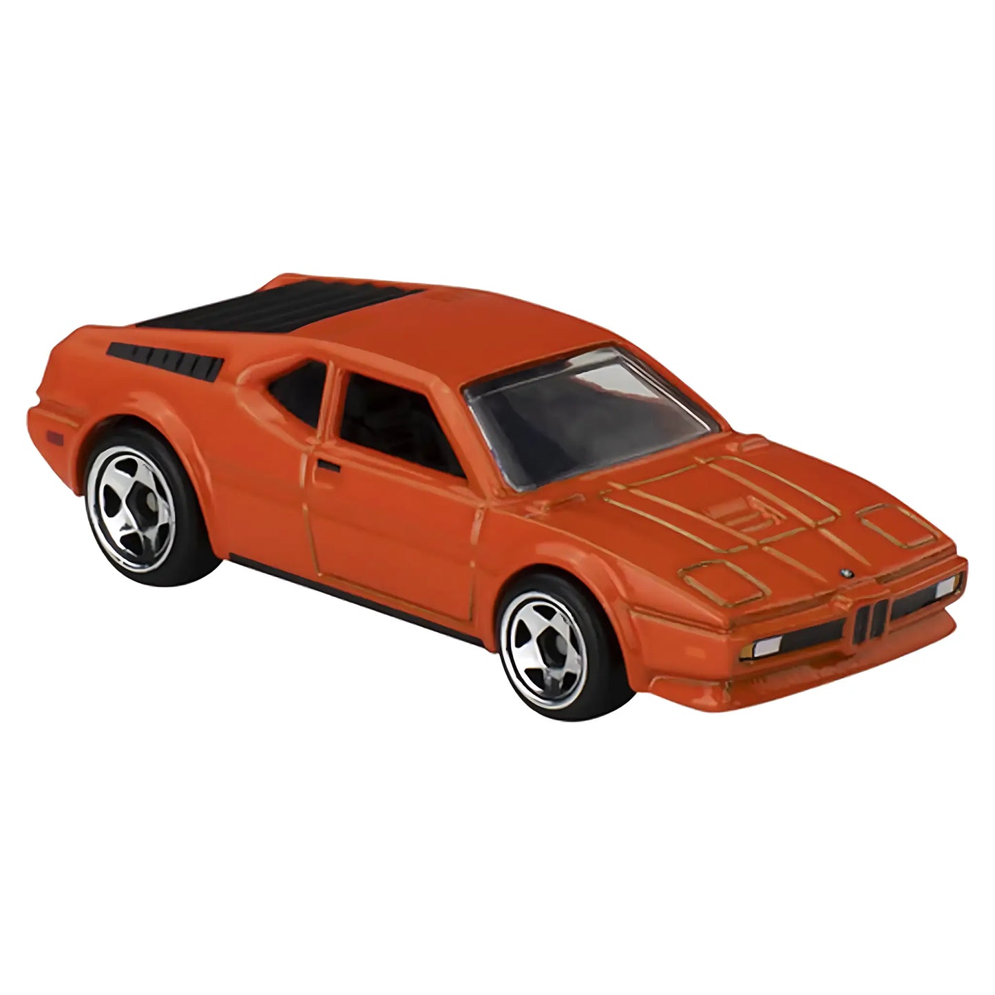 Hot Wheels 1:64 Celebrations Silver Series BMW M1 die-cast car in orange with detailed card art.