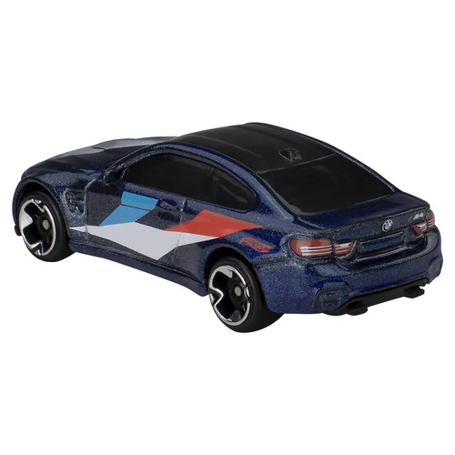 Hot Wheels 1:64 BMW M4 from the Celebrations Silver Series in metallic blue with M-stripe livery.