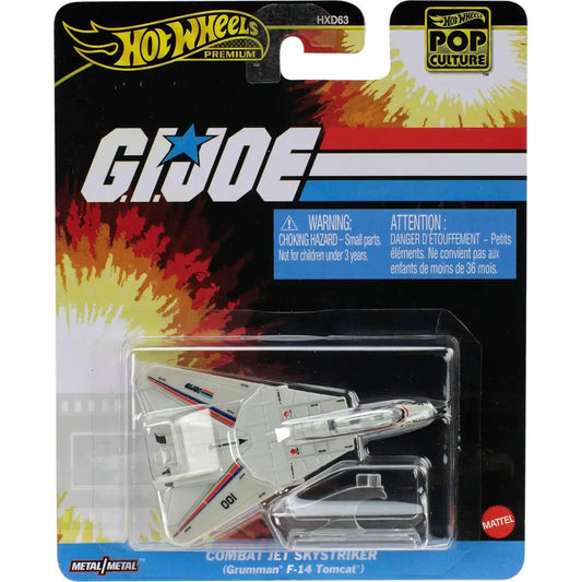 Hot Wheels Premium Pop Culture G.I. Joe Combat Jet Skystriker Grumman F-14 Tomcat die-cast model in packaging.