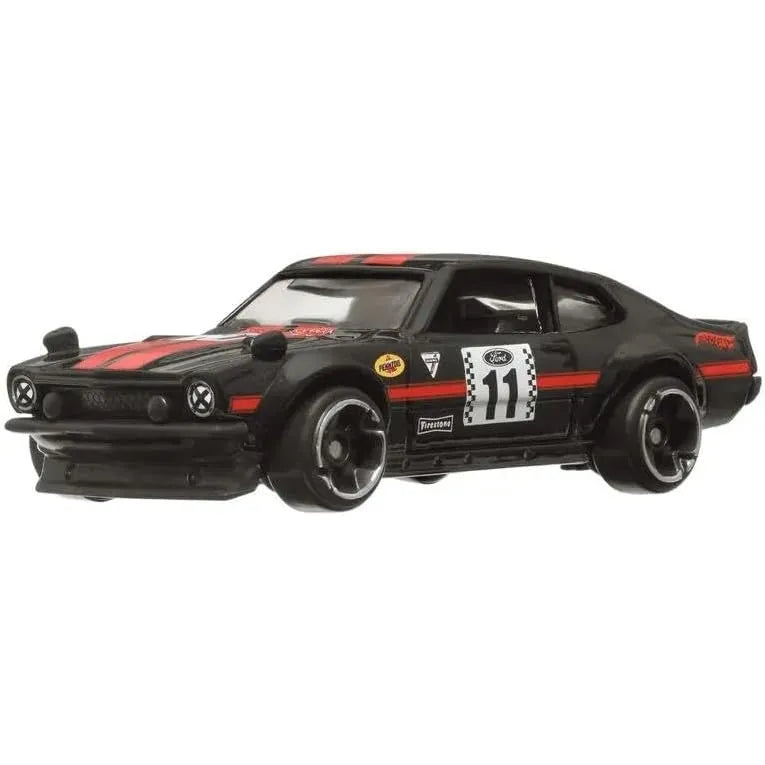 Hot Wheels Custom Ford Maverick in black with red stripes from Vintage Racing Club Silver Series