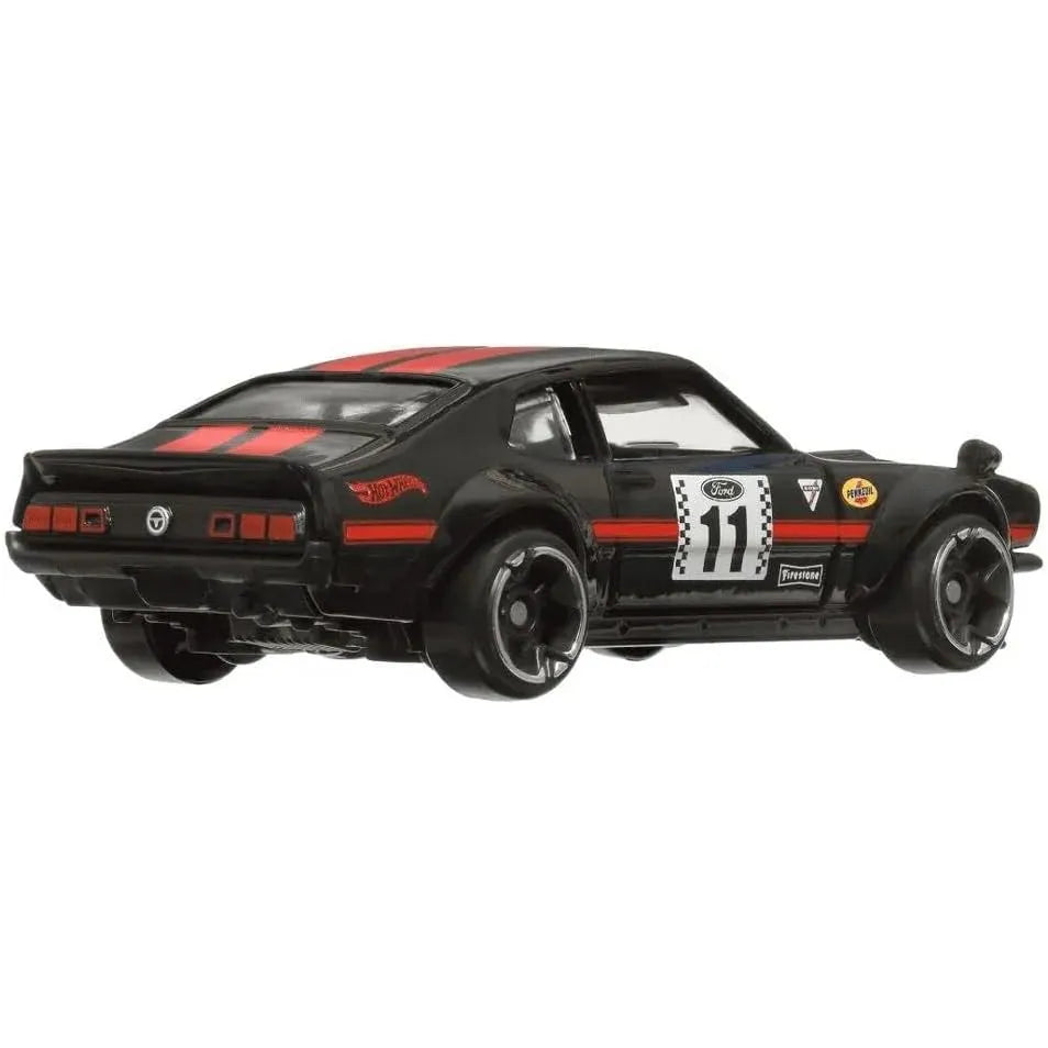 Hot Wheels Custom Ford Maverick in black with red stripes from Vintage Racing Club Silver Series