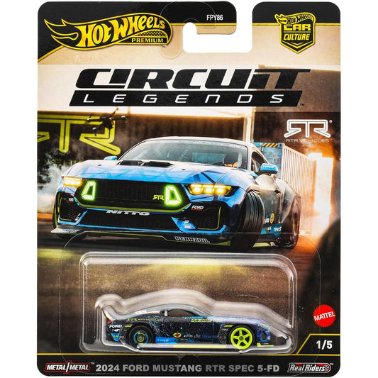 Hot Wheels 1:64 Ford Mustang RTR Specβ―5 Circuit Legends 2024 dieβcast model with real riders wheels and detailed RTR livery