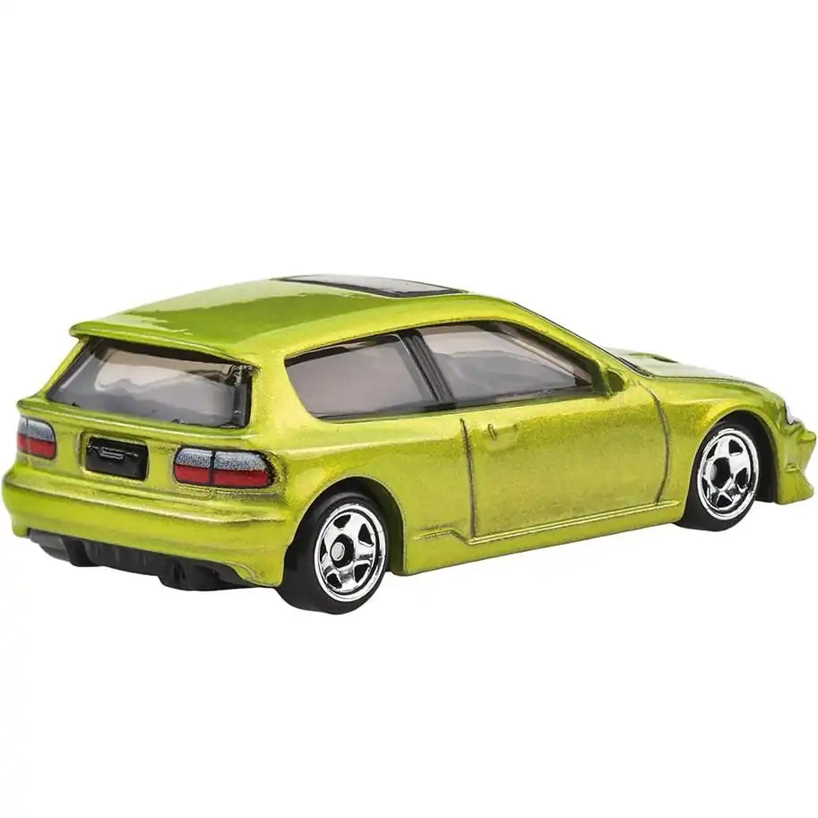 Hot Wheels 1:64 Honda Civic EG in metallic lime green from the Fast & Furious Silver Series Racing Course #1/5, model JBY39 HNR88.