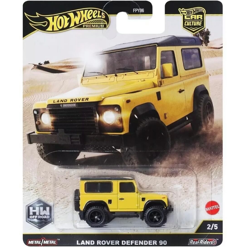 Hot Wheels 1:64 scale Car Culture Premium HW Off-Road die-cast model of the Land Rover Defender 90 with authentic rugged detailing.
