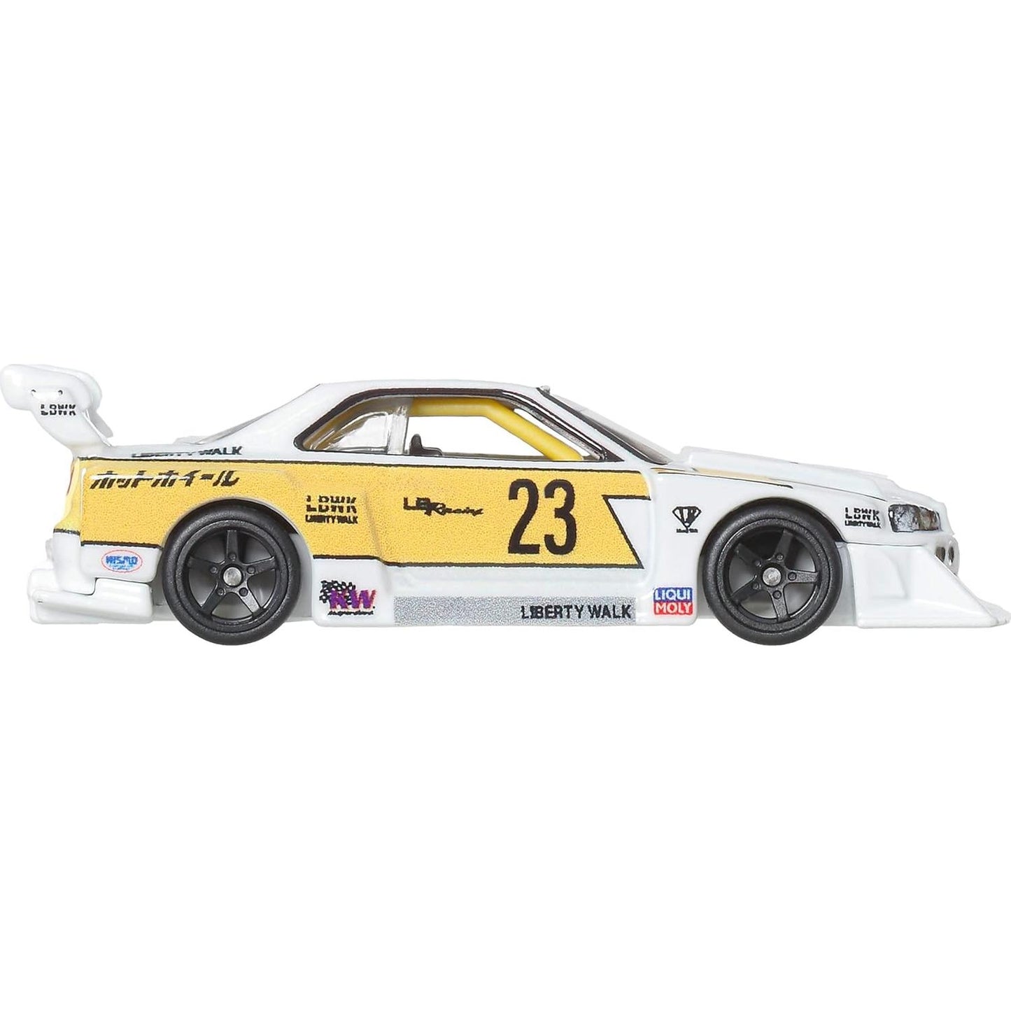 Hot Wheels 1:64 scale Car Culture Silhouettes die-cast model of the LB-ER34 Super Silhouette Nissan Skyline in Liberty Walk livery.