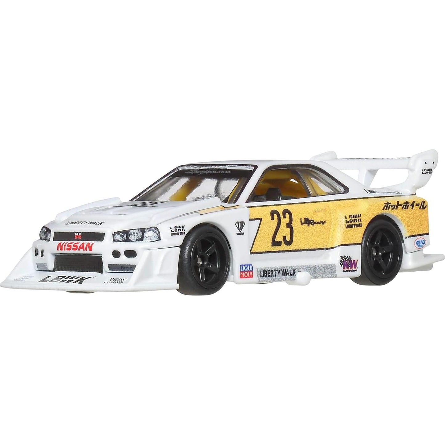 Hot Wheels 1:64 scale Car Culture Silhouettes die-cast model of the LB-ER34 Super Silhouette Nissan Skyline in Liberty Walk livery.