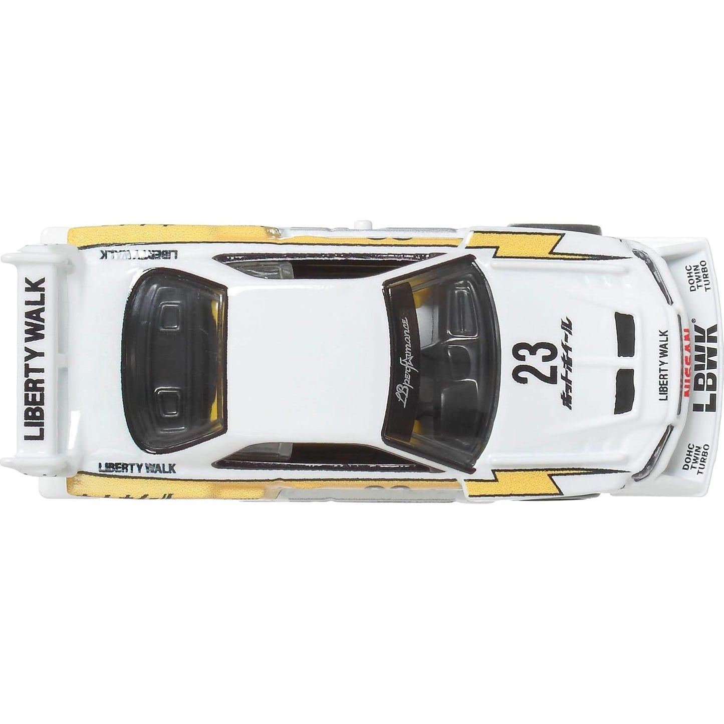 Hot Wheels 1:64 scale Car Culture Silhouettes die-cast model of the LB-ER34 Super Silhouette Nissan Skyline in Liberty Walk livery.