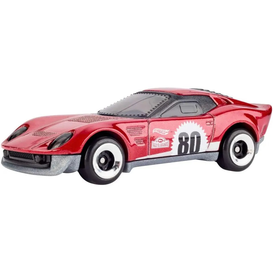 Hot Wheels 1:64 scale Mattel 80th Anniversary Ruby Red 5-Pack featuring Twin Mill, Bone Shaker, and more in collector packaging.