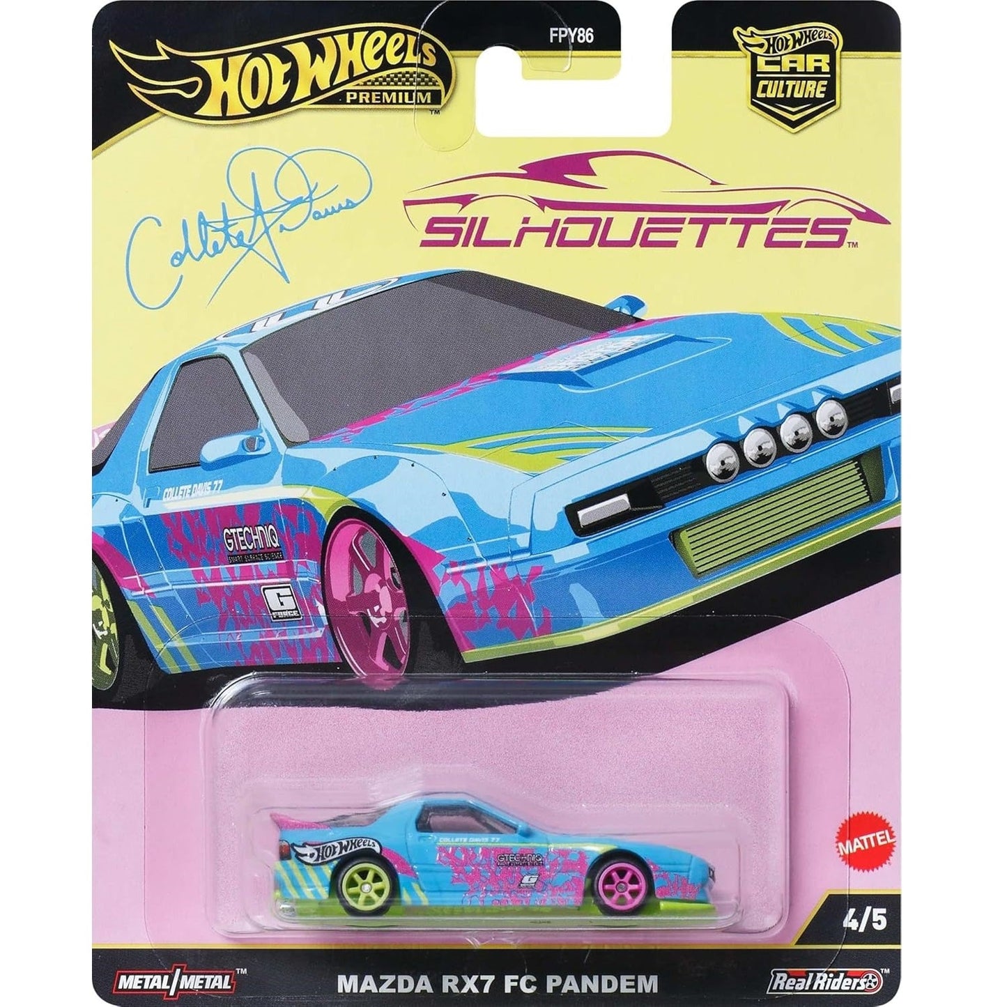Hot Wheels 1:64 scale Silhouettes series die-cast model of the Mazda RX-7 FC Pandem with racing livery.
