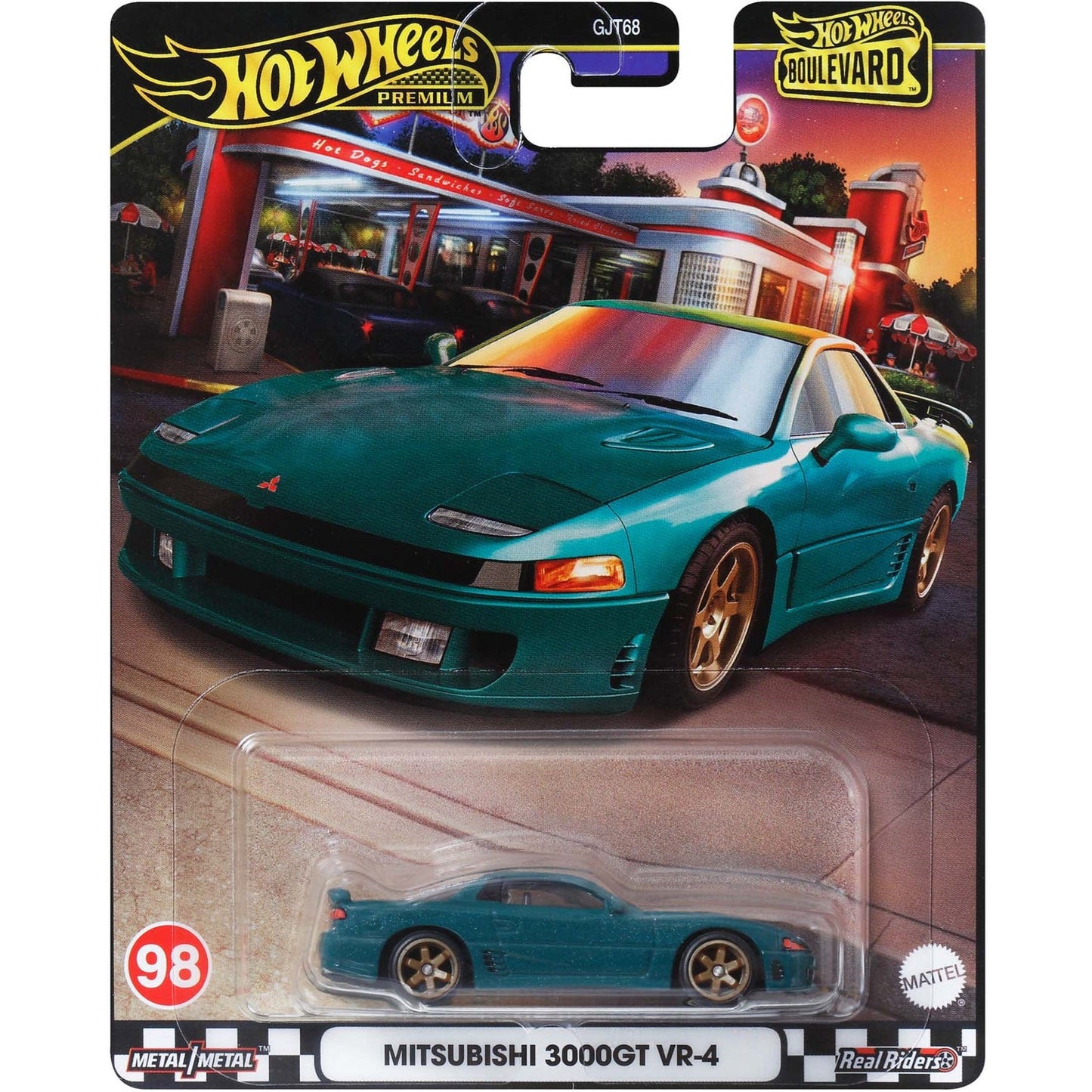 Hot Wheels Premium Boulevard Series die-cast model of the Mitsubishi 3000GT VR-4 with JDM styling and Real Riders wheels.