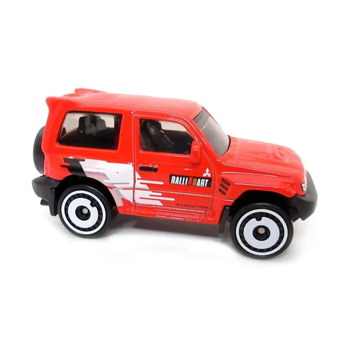Hot Wheels 1:64 Mitsubishi Pajero Evolution in red with Ralliart graphics from the Mud Studs series.
