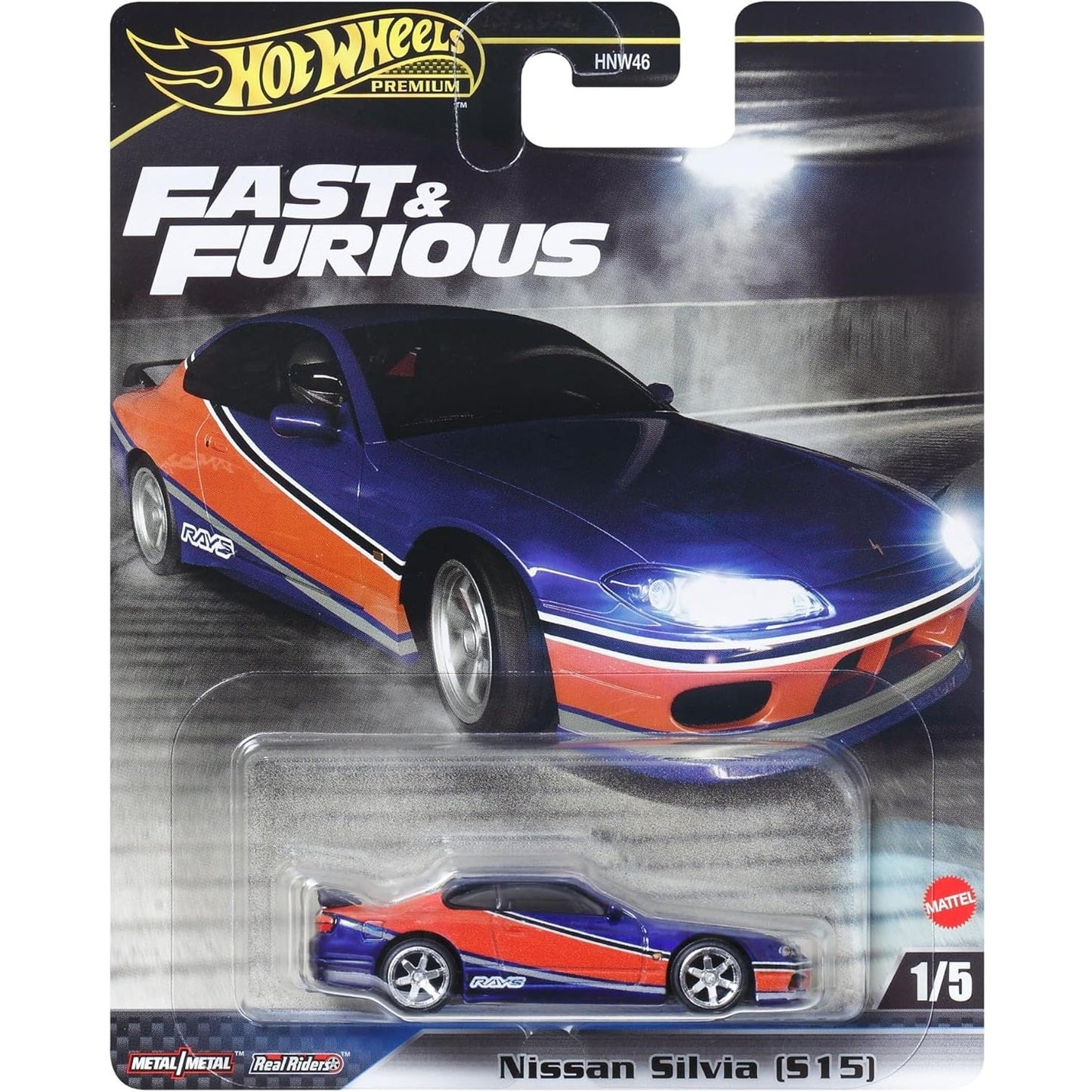 Hot Wheels 1:64 scale Fast & Furious die-cast model of the Nissan Silvia (S15) with authentic movie livery.