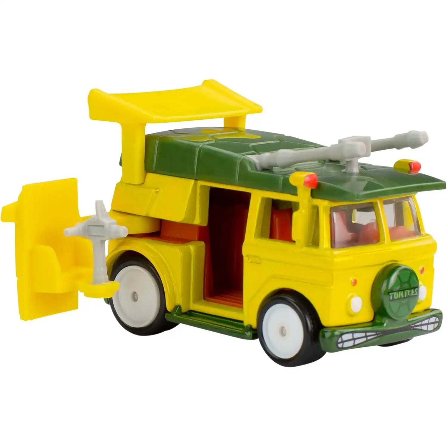 Hot Wheels Premium Pop Culture Teenage Mutant Ninja Turtles Party Wagon die-cast model in classic yellow and green.