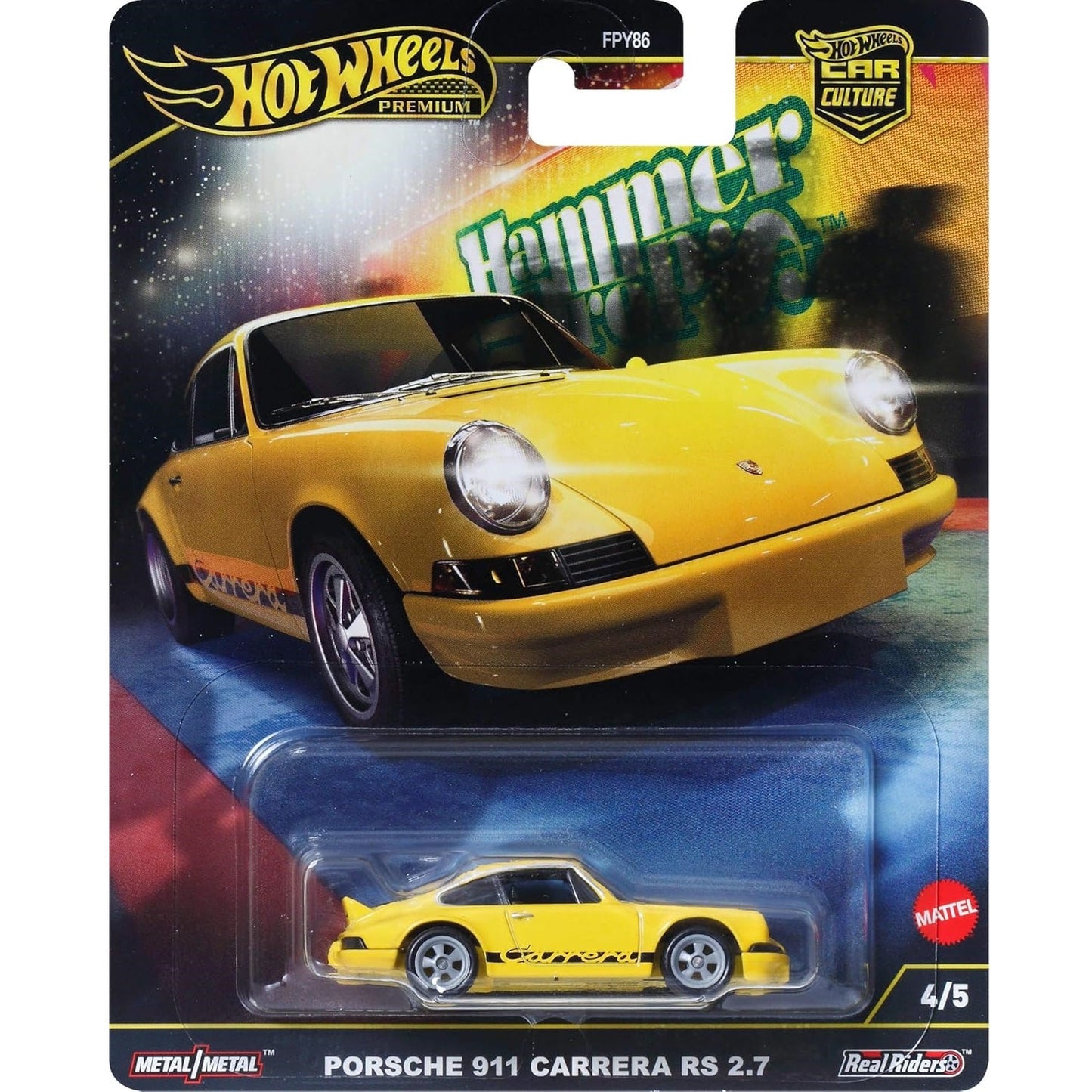 Hot Wheels 1:64 scale Car Culture Circuit Legends die-cast model of the Porsche 911 Carrera RS 2.7 with authentic detailing.