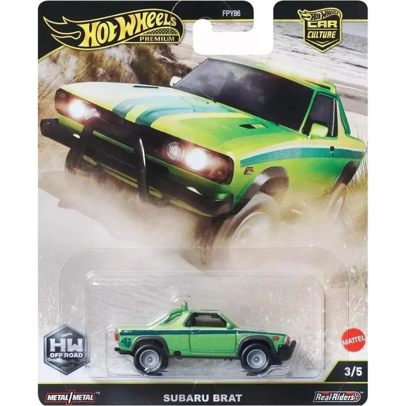 Hot Wheels 1:64 scale Car Culture Premium HW Off-Road die-cast model of the Subaru Brat with Real Riders wheels.
