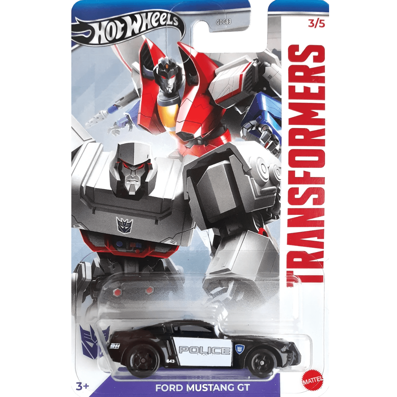 Hot Wheels 1:64 scale Transformers Ford Mustang GT die-cast model from Silver Series.