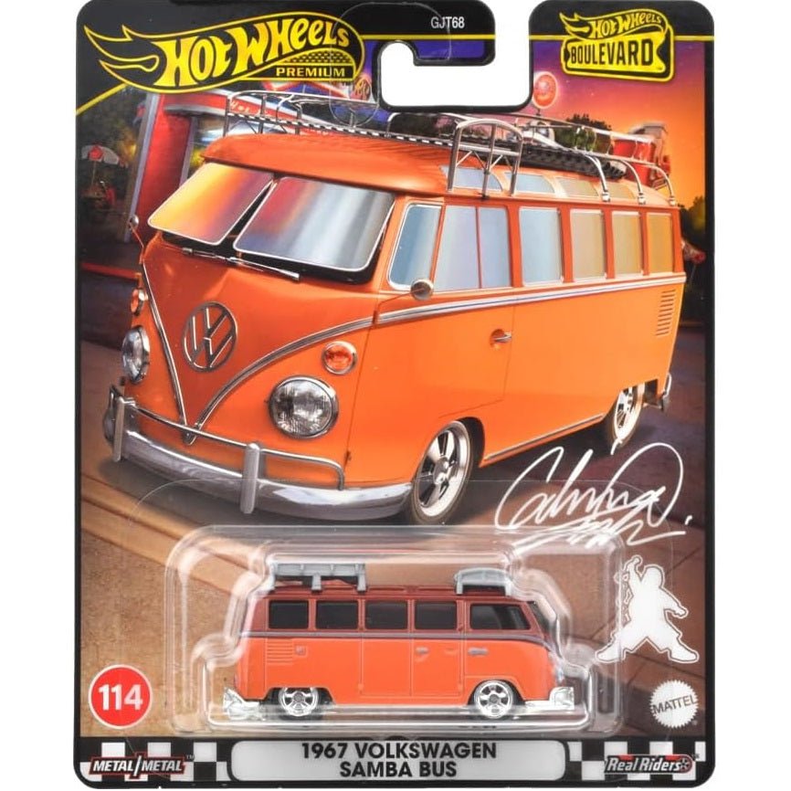 Hot Wheels 1967 Volkswagen Samba Bus die-cast model from the Premium Boulevard series in 1/64 scale β HRT62