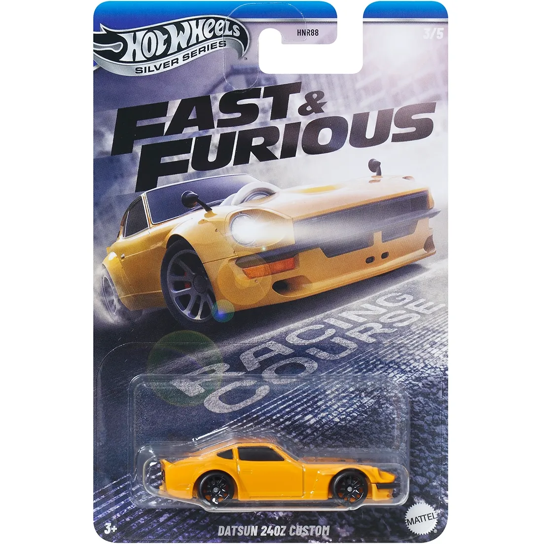 Hot Wheels 2025 Fast & Furious (Silver) / Racing Course 5-car set with Civic EG, Integra GSR, 240Z, Chevy Nova, and Bugatti Veyron.
