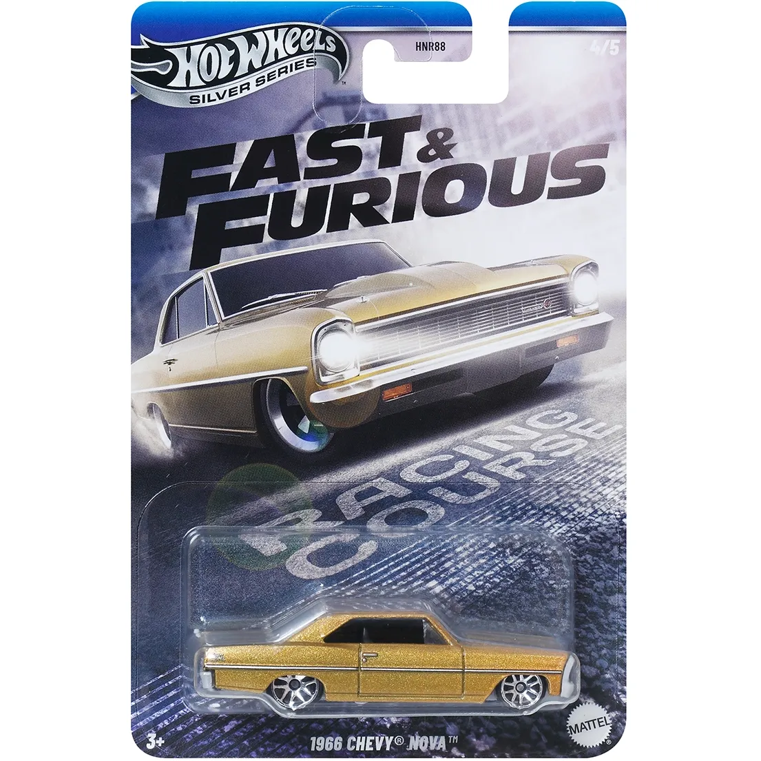 Hot Wheels 2025 Fast & Furious (Silver) / Racing Course 5-car set with Civic EG, Integra GSR, 240Z, Chevy Nova, and Bugatti Veyron.