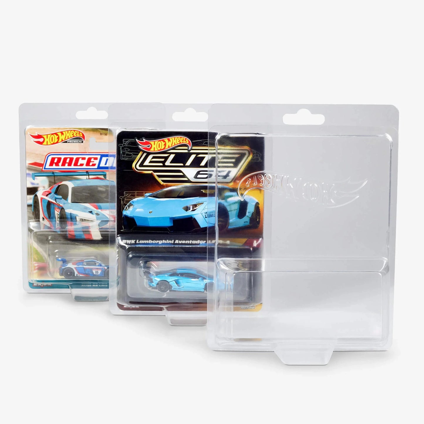 Hot Wheels Collectors Premium Clamshell & Track Pack – Includes 10 protective clamshell cases and a branded Hot Wheels track with two connectors.