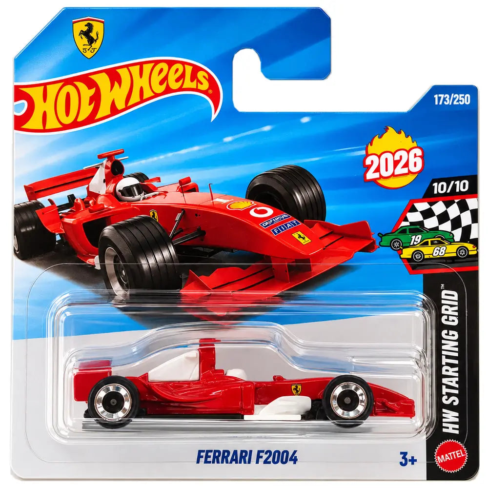 Hot Wheels Ferrari F2004 red Formula 1 racing car, 2026 HW Starting Grid 10/10, collector number 173/250, JJH51 short card.
