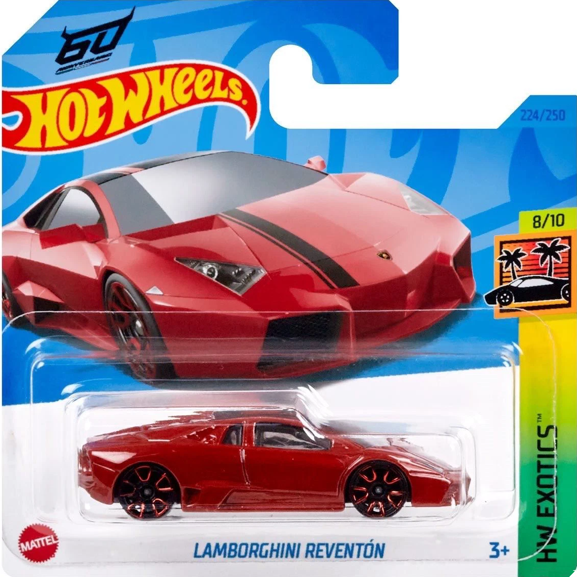 Hot Wheels Lamborghini Reventón die-cast model from the HW Exotics series, 224/250, 60th Anniversary, 2023.