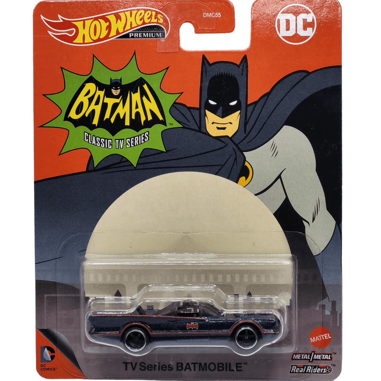 Hot Wheels Premium Batman Classic TV Series die-cast model from the Pop Culture DC collection, 2023.