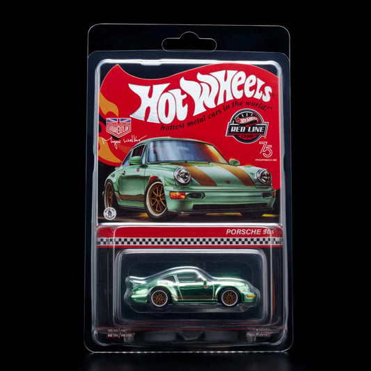 Hot Wheels 1:64 scale RLC Exclusive Magnus Walker βUrban Outlawβ Porsche 964 die-cast model in Spectraflame mint with Real Riders wheels.