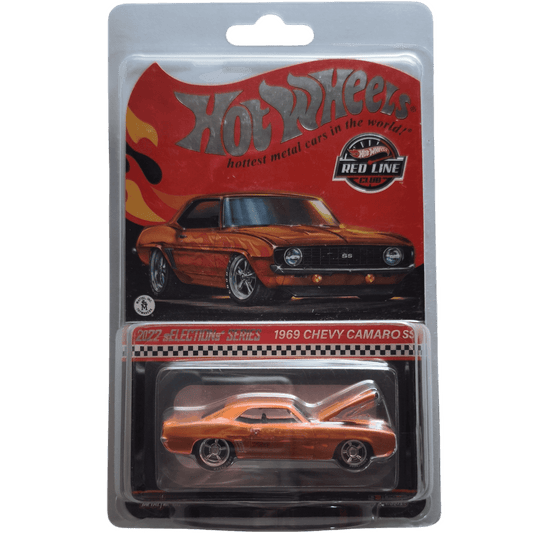 Hot Wheels 1:64 scale RLC SELECTIONs die-cast model of the β69 Chevy Camaro SS in Spectraflame bright orange with ghost flames
