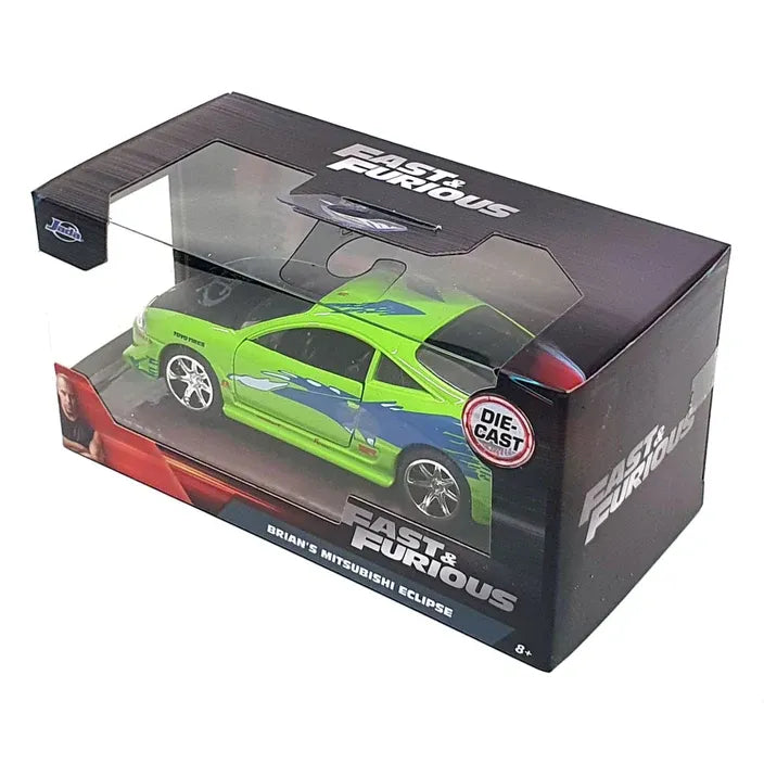 Jada 1:32 scale die-cast model of Brian's 1995 Mitsubishi Eclipse in green from The Fast and the Furious (2001).