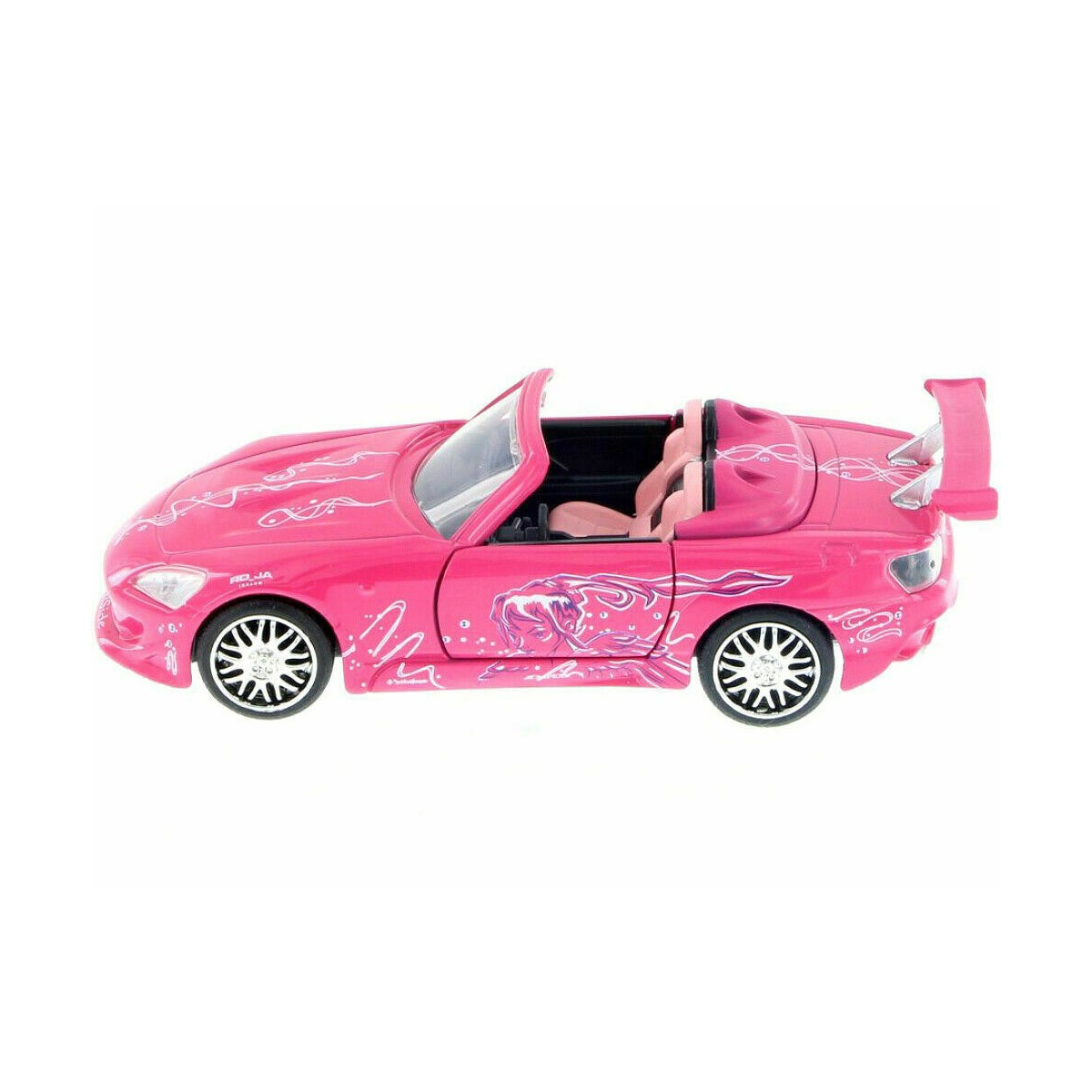 Jada Toys 1:32 die-cast model of Suki’s pink 2001 Honda S2000 from 2 Fast 2 Furious with detailed decals and finish.