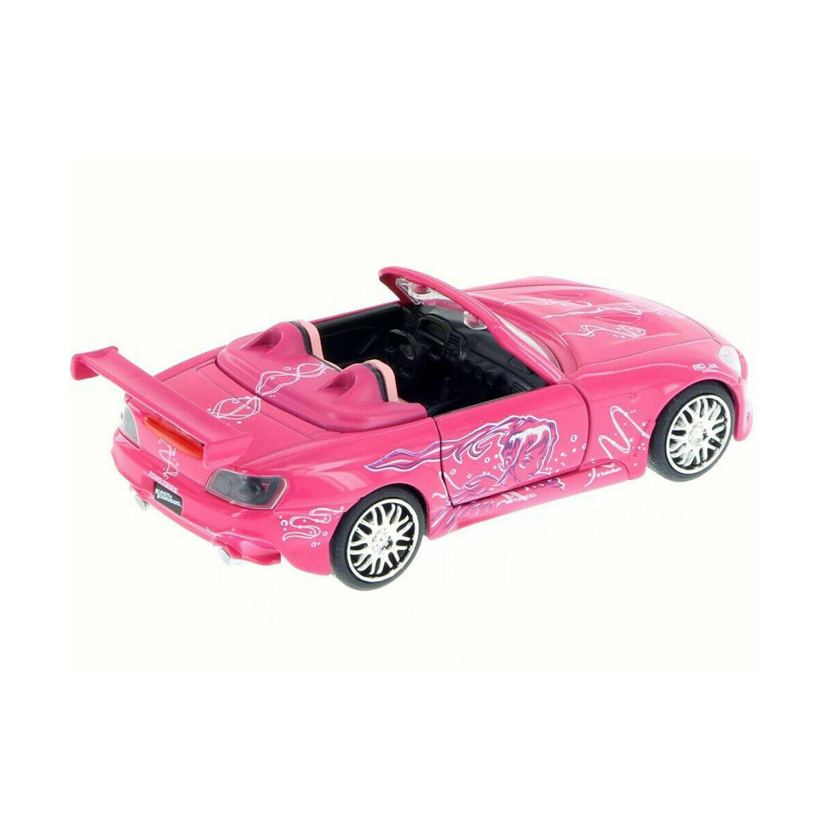 Jada Toys 1:32 die-cast model of Suki’s pink 2001 Honda S2000 from 2 Fast 2 Furious with detailed decals and finish.