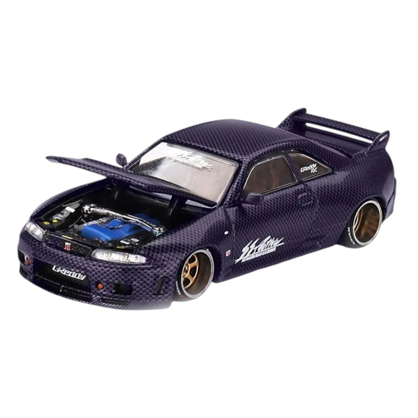Kaido House x MiniGT 1:64 scale die-cast Nissan Skyline GT-R R33 Active Carbon R V2 1995 KHMG163 with custom design by Jun Imai.