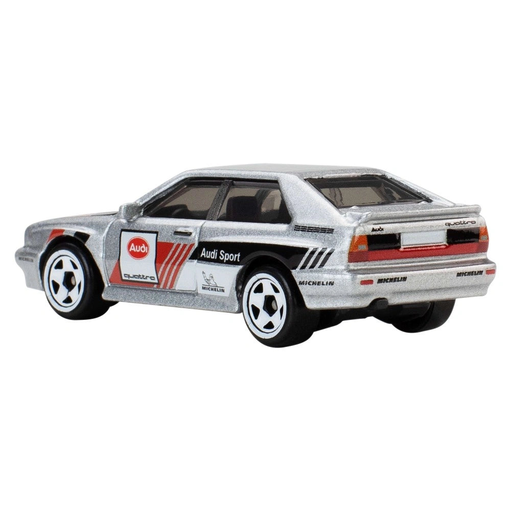 Hot Wheels 1:64 scale 1987 Audi Quattro from Silver Series RR Rally Racers with rally-inspired detailing.