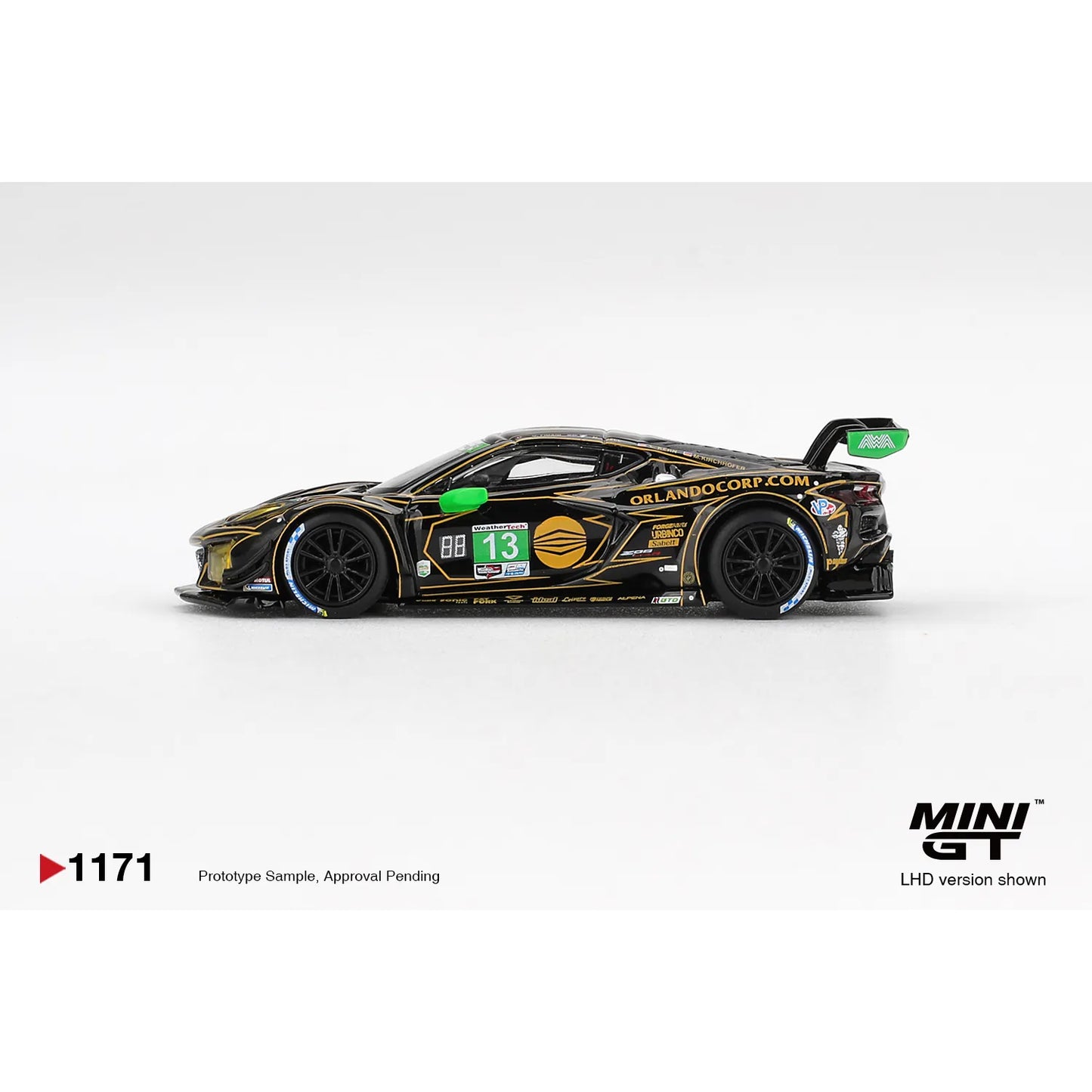 Mini GT 1:64 Chevrolet Corvette Z06 GT3.R #13 AWA 2025 IMSA Daytona 24 Hrs MGT01171 die-cast race car model.