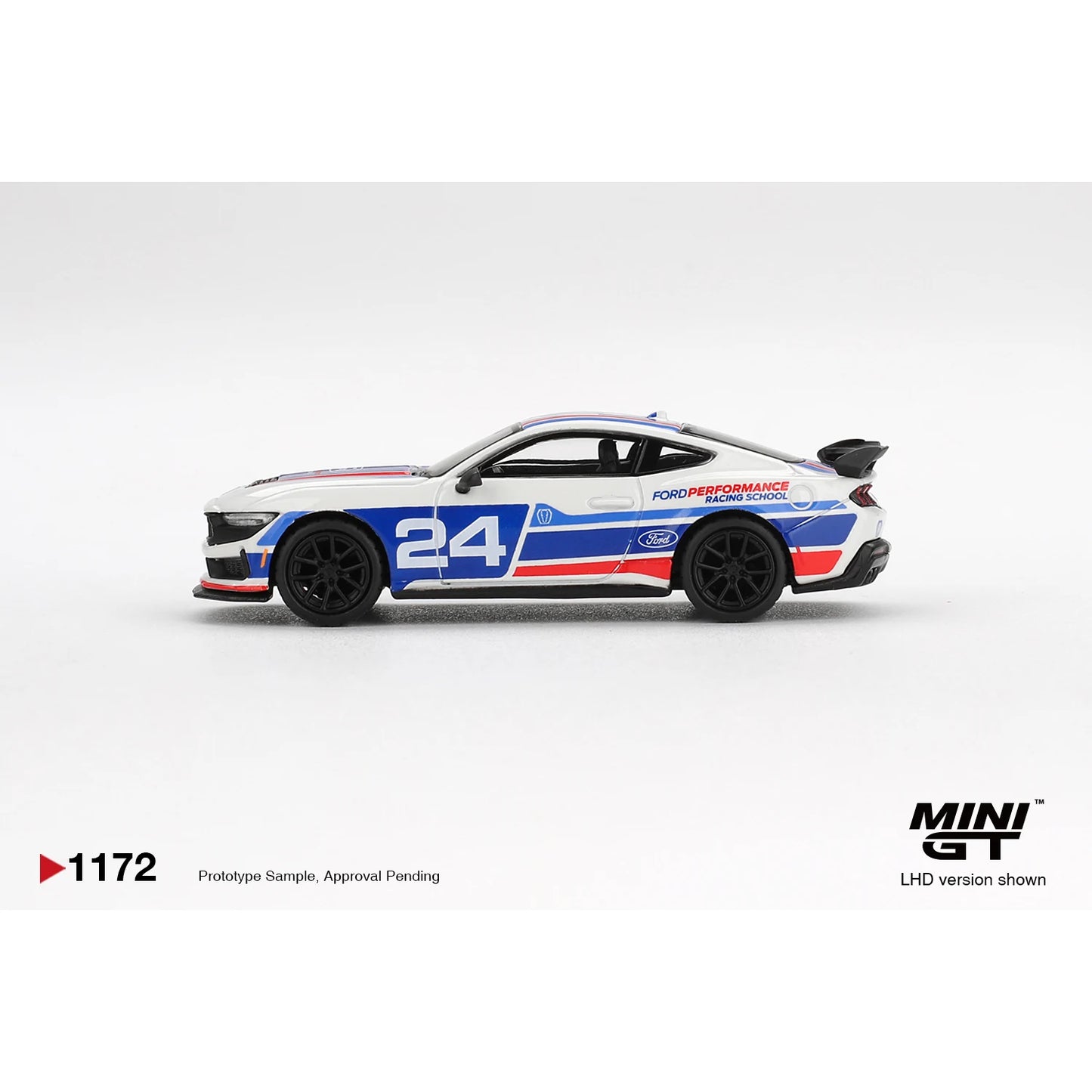 Mini GT 1:64 Ford Mustang Dark Horse #24 Ford Performance Racing School MGT01172 die-cast collectible model.