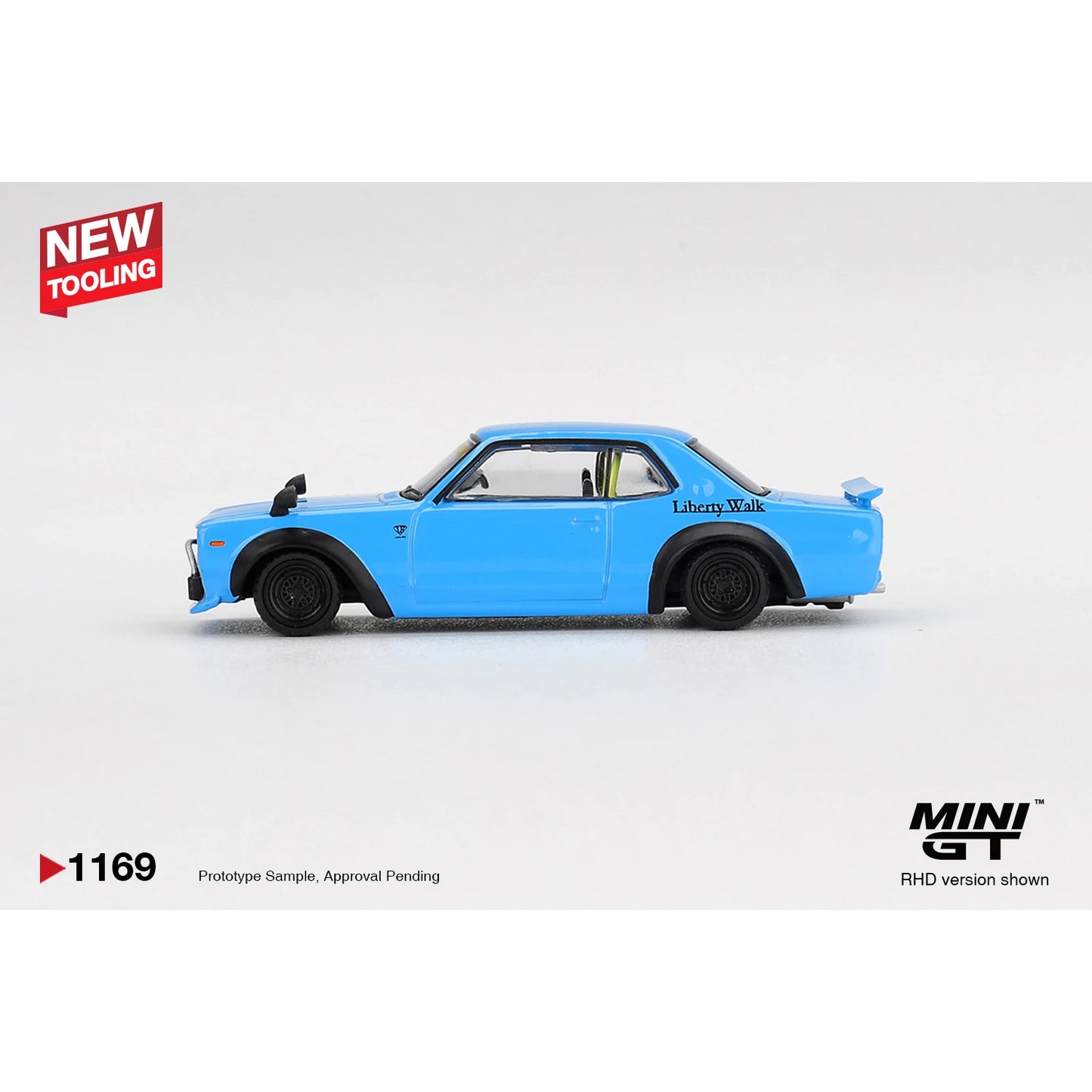 Mini GT 1:64 Nissan LB★Works Hakosuka Baby Blue MGT01169 die-cast collectible model.